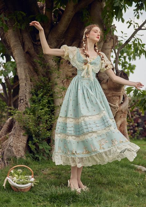 Woodland Fairy Dress Fairy Core Aesthetic Dress, Fantasy Cottagecore Outfits, Fairy Core Dress, Puff Sleeve Long Dress, Countryside Dress, Dress Wishlist, Cottage Core Dresses, Sleeve Long Dress, Cottagecore Outfits