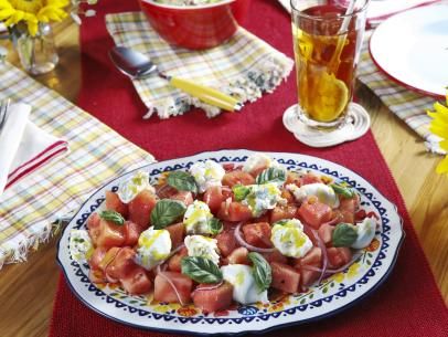 Marinated Watermelon Salad Recipe | Kardea Brown | Food Network Marinated Watermelon Salad, Red Velvet Swiss Roll, Marinated Watermelon, Rainbow Fruit Skewers, Kevin Mitchell, Kardea Brown, Salad Shooter, Chicken And Sausage Gumbo, Watermelon Salad Recipes