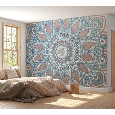 Introducing our stunning Mandala Wall Mural - the perfect addition to elevate your home décor! Crafted with intricate and delicate details, this mural will transform any room into a serene oasis. The mandala design symbolizes balance and harmony, making it the ideal accent piece for any space that needs a touch of tranquility. Self-adhesive Wall Murals are easy to install and saves you both time and money. With this Mandala Wall Mural you can create a space reflecting your own unique personal ta Bedroom Wall Paint Designs, Mandala On Wall, Small Meditation Room, Moroccan Decor Bedroom, Wallpaper Vinyl, Wallpaper For Home, Mandala Wall Decor, Mandala Wallpaper, Design Mandala