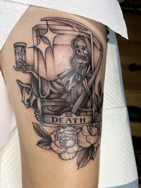 Tarot Card Tattoo Judgement, Spooky Tarot Card Tattoo, Gothic Tarot Card Tattoo, Skeleton Tarot Card Tattoo, Skull Tarot Card Tattoo, Discworld Tattoo, Related Tattoos, Tarot Card Tattoo, Tarot Tattoo