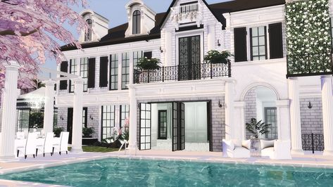 Black Villa, Sims 4 Modern House, Bel Air Mansion, Old Money House, Smoked Salmon Bagel, Salmon Bagel, The Sims 4 Lots, Private Lake, Sims 4 Patreon