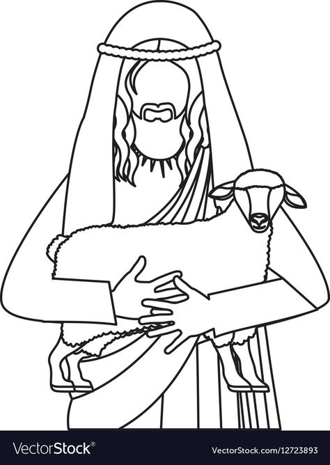 Silhouette half body jesus carrying a sheep Vector Image Camp Design, Sheep Vector, Single Line Art, Funny Sheep, Skull Coloring Pages, Bible Coloring Pages, Coloring Pages For Boys, Bible Coloring, The Good Shepherd