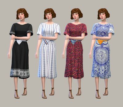 My Sims 4 Blog: Boho Dress by Anoherm Sims 4 Decades Challenge, Sims 4 Blog, Sims 4 Cc Kids Clothing, Sims 4 Cc Skin, Sims 4 Dresses, Sims4 Clothes, Outfit Collage, Short Wavy Hair, Short Wavy