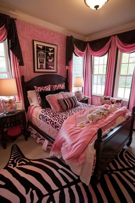 2000s Bedroom Aesthetic, Mcbling Room, Zebra Print Bedroom, 2000s Room, Zebra Room, Girls Bedroom Decor Ideas, Y2k Room, Dream Bedroom Inspiration, Bedroom On A Budget