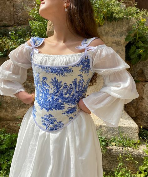 Blue Renfaire Outfit, Corset Fantasy Outfit, Blue Ren Faire Outfit, Corset On Top Of Dress, Stays Outfit, Beige Corset Outfit, Dress With Corset On Top, Renicansse Fair Outfits, Blue Corset Outfit