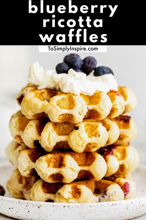 Ricotta Cheese Waffles, Ricotta Waffle Recipe, Blueberry Waffle Recipe, Ricotta Waffles, Blueberry Waffles Recipe, Blender Waffles, Chef Breakfast, Blueberry Ricotta, Berry Waffles