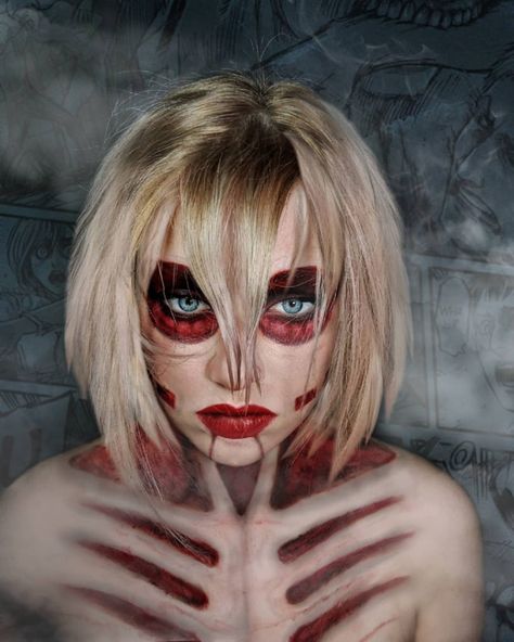 Female Titan Cosplay, Attack On Titan Halloween Costume, Attack On Titan Makeup, Titan Costume, Annie Cosplay, Attack On Titan Costume, Attack On Titan Cosplay, Titan Cosplay, Aot Cosplay