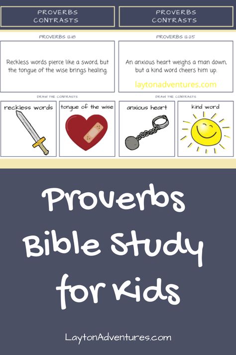 Proverbs Bible Study for Kids - free contrasting worksheets to help show the imagery and character qualities in Proverbs. via @LaytonAdventures Bible Study Lessons For Kids, Proverbs Bible Study, Kids Bible Study Lessons, Proverbs For Kids, Wednesday School, Sabbath Activities, Bible Study Ideas, Childrens Bible Study, Character Challenge