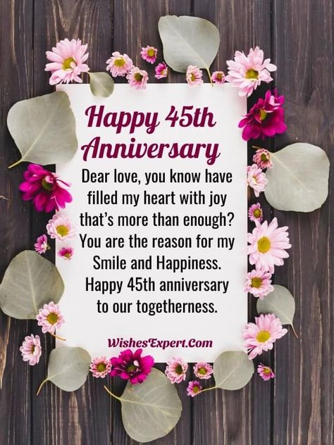 Best Happy 45th Anniversary Wishes 45th Wedding Anniversary Quotes, 45th Anniversary Quotes, Anniversary Message For Husband, Happy 45th Anniversary, Anniversary Wishes For Sister, 45th Wedding Anniversary Gifts, Anniversary Wishes For Friends, 45th Anniversary Gifts, Anniversary Wishes For Wife