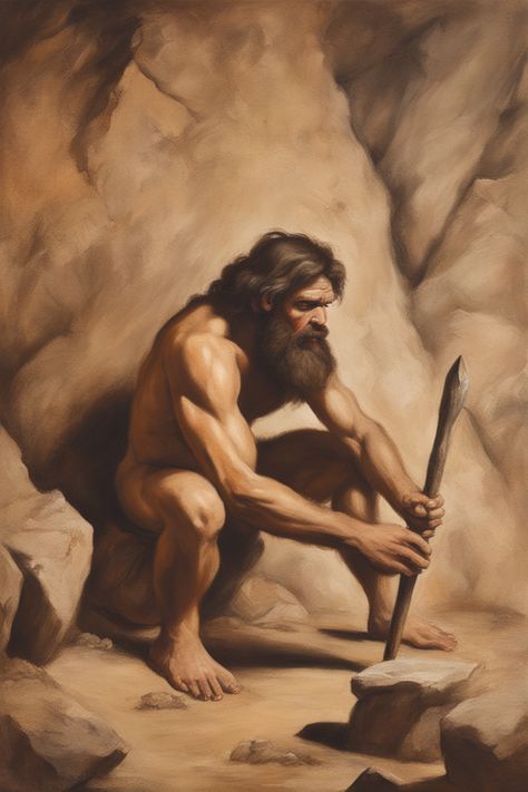 Caveman Character Design, Caveman Aesthetic, Caveman Painting, Caveman Drawing, Caveman Art, Caveman Cartoon, Man Cave Paintings, Person Reference, Stone Age Man