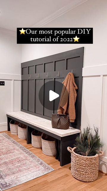 26K likes, 372 comments - sodini.house on January 4, 2023: "We have had so many questions on our mudroom I thought it was a perfect time to re-share our most popular DIY tutorial of 2022! This mudroom design is perfect if you’re limited on space and want an easy way to create a stunning entryway! Details below… Accent wall measurements: •92” long x 55” tall Cuts: •1x6: 92” top piece •1x6: 88” piece for hooks •1x3: 88” bottom piece •1x3: 49.5” on each side of box •1x2: 5 8” pieces above the Taupe Mudroom, Mudroom Bench And Hooks, Boho Mud Room, Iron Ore And Alabaster, Tiny Mudroom Ideas, Narrow Mudroom Ideas, Entryway Bench With Hooks, Narrow Mudroom, Diy Cubbies