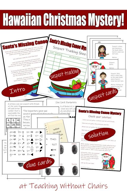 Hawaiian Christmas Mystery--Part of a Hands-On Christmas Around the World! | Teaching Without Chairs Hawaiian Christmas Party Games, Ward Activities, Detective Skills, Homeschool Stem, Hawaii Activities, Christmas Party Activities, Hawaii Christmas, Hawaii Theme, Christmas Lesson