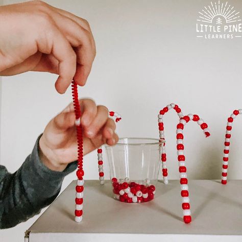 DIY Pipe Cleaner Candy Cane Shop • Little Pine Learners Kids Nature Activities, Preserve Flowers, Couronne Diy, Candy Cane Crafts, 30 Quotes, Candy Cane Decorations, Cane Stick, Beads Candy, Diy Pipe