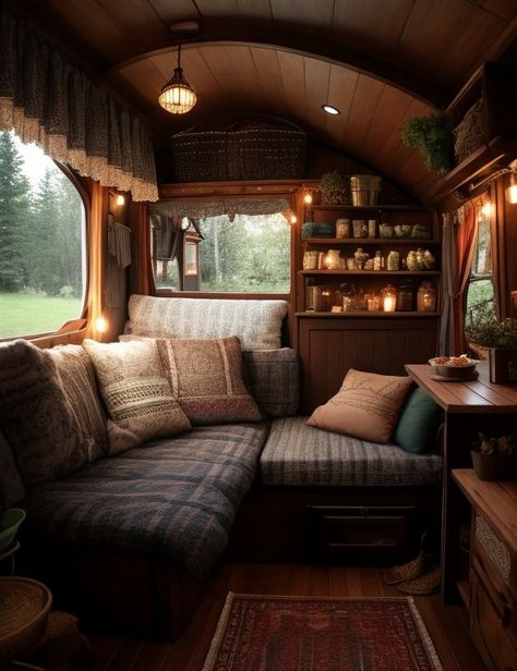 Van Camping Ideas, Tiny Home Floorplan, Inside Tiny Houses, Caravan Living, Tiny House Camper, Cozy Interiors, Tiny House Interior Design, Bus House, Caravan Interior