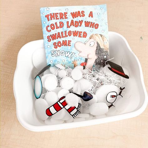 Brooke Lessman, M.S., CF-SLP on Instagram: “📚 “There was a Cold Lady who Swallowed Some Snow” by Lucille Colandro  As promised, here’s my sensory bin of the week!! I was able to make…” There Was A Cold Lady Who Swallowed Snow, There Was An Old Lady Who Swallowed Snow, Snow Sensory Bin, Snow Sensory, November Lesson Plans, Winter Homeschool, Winter Speech Therapy, Sensory Bin, Homeschool Ideas