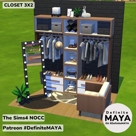 Sims 4 Closet No Cc, Sims 4 Walk In Closet Ideas, Sims Walk In Closet, Sims 4 Closet Ideas, Sims 4 Inspiration Rooms, Small Walk In Wardrobe, Sims 4 Modern House, Walk In Closet Small, Kids Bedroom Boys