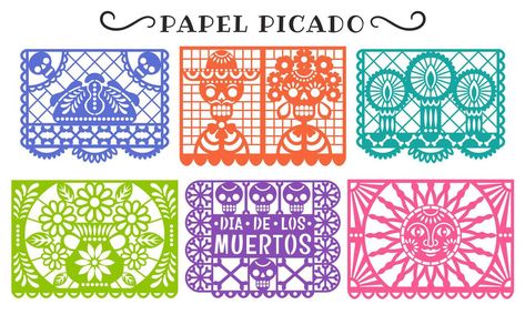 Papel Picado Template, Den Mrtvých, Fiesta Theme Party, Fiesta Theme, Poster Layout, Bunting Banner, Paper Cut, Dia De Muertos, Day Of The Dead