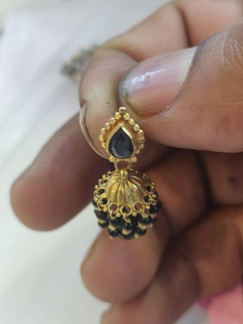 Nallapusalu Kammalu, Nallapusalu Earrings, Black Beads Ear Rings Gold, Black Stone Earrings Gold, Antique Jumka, Gold Buttalu, Gold Earrings For Kids, Black Stone Earrings, Gold Earrings Indian