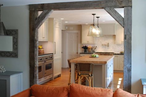 What to Know Before You Tear Down That Wall - SeattlebyDesign | Condos & Lofts, Houseboats, Waterfront, & Residential Real Estate Beam In Kitchen, Kitchen Door Designs, Kitchen Dining Room Combo, Dining Roo, Rustic Kitchen Design, Dining Room Combo, Wood Kitchen Cabinets, Small Space Kitchen, Kitchen Doors