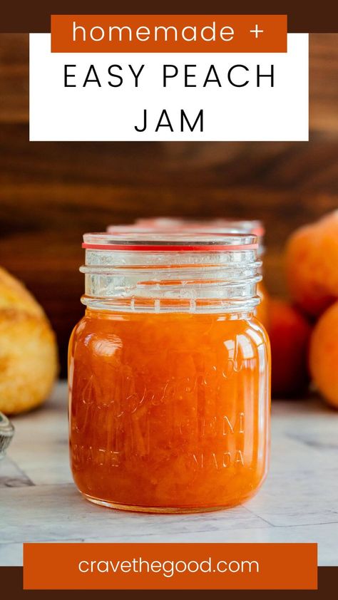 Easy Peach Jam | Canning is a great way to preserve the taste of summer, and this easy peach jam recipe is the perfect place to start. The key to making good jams is to start with ripe fruit. Ripe peaches are cooked down with sugar and a little lemon juice, resulting in a jam that is perfectly balanced. And because it's made with fresh fruit, this jam is bursting with flavor. Plus, it's a simple recipe that anyone can make. Don't be shy, give this peach jam recipe a try! | cravethegood.com Peach Preserves Recipe Canning, Peach Preserves Recipe Easy, Peach Perserves Recipes, Peach Jam With Pectin, Peach Jelly Recipe Canning, Peach Jam Recipe Canning, Easy Peach Jam Recipe, Fresh Peach Jam, Seafood Fondue