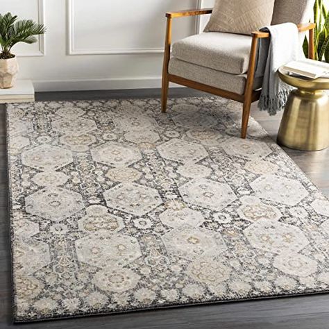 Bohemian Style - Boho Vintage Distressed - Black, Tan, Gray, Brown, Beige 7'10" x 10'2" Dining Room Area Rug, Area Room Rugs, Brown Carpet, Vintage Medallion, Updated Traditional, Bohemian Area Rugs, Farmhouse Rugs, Black Area Rugs, Geometric Area Rug