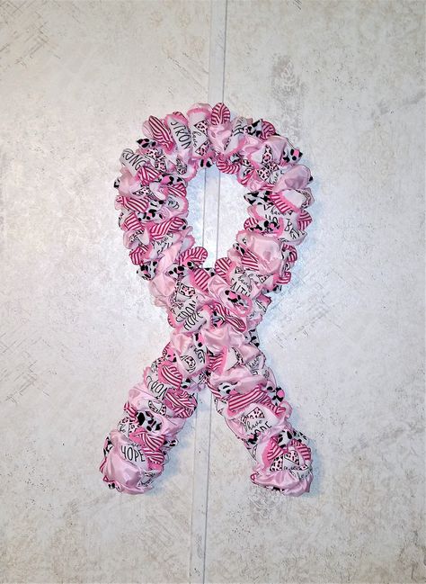 Awareness Ribbon Wreath, October Wreath, Pink Ribbon Crafts, Awareness Wreath, Leopard Decor, Wreath Ribbon, Wreaths For Sale, Rag Wreath, Pink October