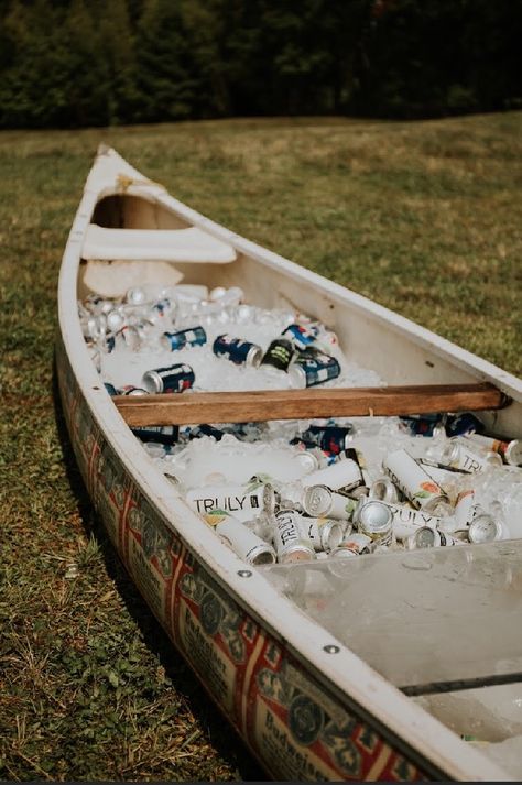 Beer canoe, wedding, fall, rustic, farm, craft beer, IPA, Hannah Flores Photography Wedding Beer Station, Beer Canoe, Wedding Keg, Canoe Wedding, Wedding Drinks Reception, Wedding Drink Station, Lake Placid New York, Food Truck Wedding, Campground Wedding