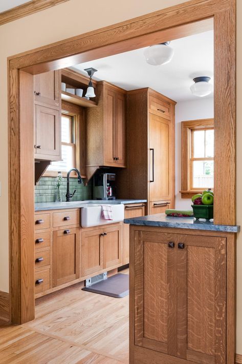 Craftsman Kitchen Dining Room | Ben Quie & Sons | Remodeling Contractors Kitchen Dining Room Remodel, Modern Craftsman Kitchen, Craftsman Style Kitchen, Built In Buffet, Bungalow Kitchen, Craftsman Interior, Galley Style Kitchen, Craftsman Kitchen, Dining Room Remodel