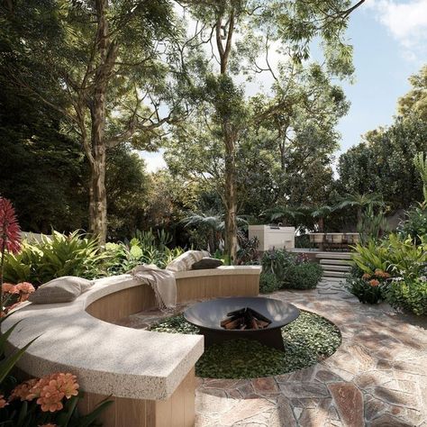 Fire Pit Yard, Fireplace Garden, Round Fire Pit, Built In Bbq, Fire Pit Area, Bbq Pit, Bbq Area, Fire Pit Backyard, Courtyard Garden