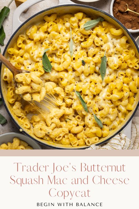 This Trader Joe's butternut squash mac and cheese recipe is our take on the frozen version you will find at your local Trader Joe's. Now there is no need to head to the freezer section, you can make this delicious meal right at home! Trader Joes Butternut Squash Mac Recipe, Trader Joe’s Butternut Squash Pasta, Trader Joe’s Butternut Squash Mac And Cheese, Trader Joe’s Fall Recipe, Trader Joe’s Easy Meals, Butternut Squash Mac And Cheese Recipe, Squash Mac And Cheese, Butternut Squash Mac, Butternut Squash Mac And Cheese