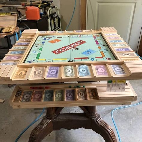 Diy Game Table Ideas, Monopoly Table, Games Table, Monopoly Game Table, Monopoly Table Diy, Diy Board Game Table, Game Board Table Top, Diy Game Table, Game Tables