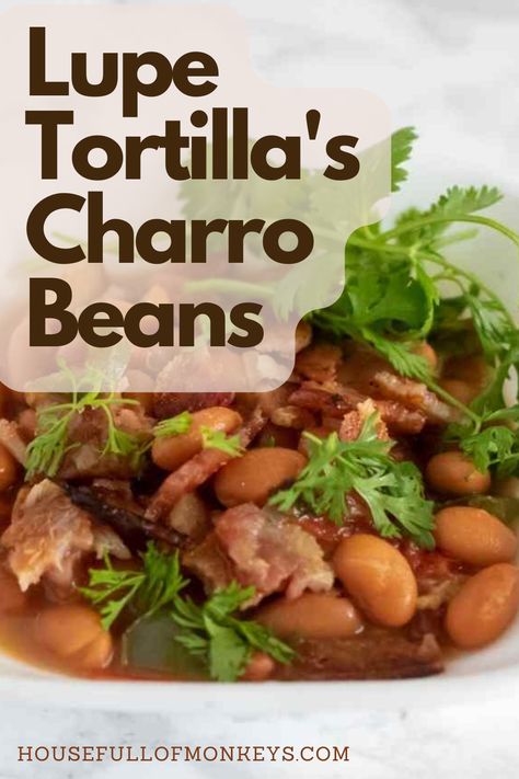 Charro beans are a great alternative to refried beans and are packed with nutrients. This copycat recipe for Lupe Tortilla's Charro Beans is delicious! Homemade Charro Beans Mexican, Magnolia Table Charro Beans, Charo Beans Recipe Slow Cooker, Best Mexican Beans Recipe, Lupe Tortilla Charro Beans, Best Charro Beans Mexican, Charo Beans Mexican, Charro Beans Stovetop, Mexican Beans Recipe Authentic