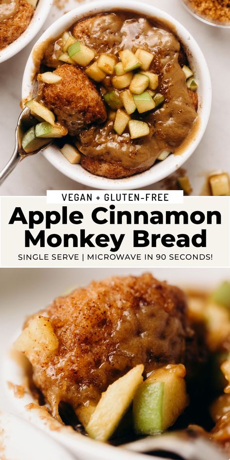 Apple Cinnamon Monkey Bread Mug Cake (vegan + gluten-free) | Feasting on Fruit Monkey Bread With Apples, Vegan Monkey Bread, Apple Cinnamon Monkey Bread, Mug Cake Vegan, Cinnamon Dough, Apple Monkey Bread, Cinnamon Monkey Bread, Feasting On Fruit, Easy Monkey Bread