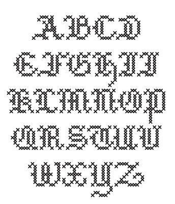 Lighter-weight gothic cross stitch font. Cross Stitch Font, Gothic Cross Stitch, Cross Stitch Alphabet Patterns, Cross Stitch Fonts, Cross Stitch Letters, Gothic Cross, Embroidery Alphabet, Pola Kristik, Cross Stitch Alphabet