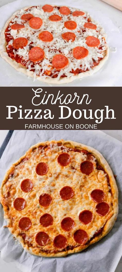 Pizza Dough Recipe Bread Machine, Pizza Dough Ideas, Einkorn Pizza Crust, Einkorn Pizza Dough, Recipe Bread Machine, Einkorn Bread, Apple Pie Recipe Homemade, Einkorn Recipes, Sourdough Pizza Crust