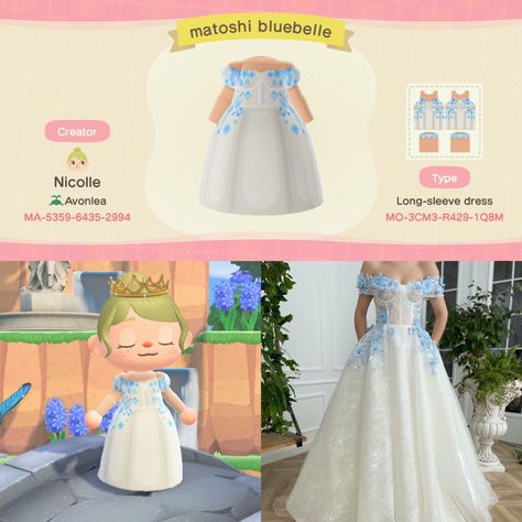 Dress for animal crossing new horizons Cute Dress Animal Crossing, Creator Id Animal Crossing Clothes, Outfit Ideas Animal Crossing, Animal Crossing Design Codes Dress, Animal Crossing Blue Dress, Acnh Custom Designs Clothes Summer, Outfit Codes Animal Crossing, Animal Crossing Fashion Summer, Animal Crossing Design Ideas Clothes