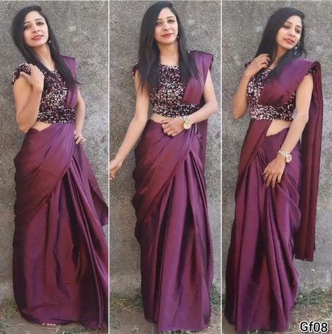 Wine Colour Designer Saree, Wine Colour Saree Blouse Combination, Wine Colour Blouse Design, Grape Wine Colour Saree, Wine Saree Blouse Combination, Wine Colour Saree With Contrast Blouse, Sequence Blouse Designs Latest, Sequence Blouse Design, Wine Colour Saree