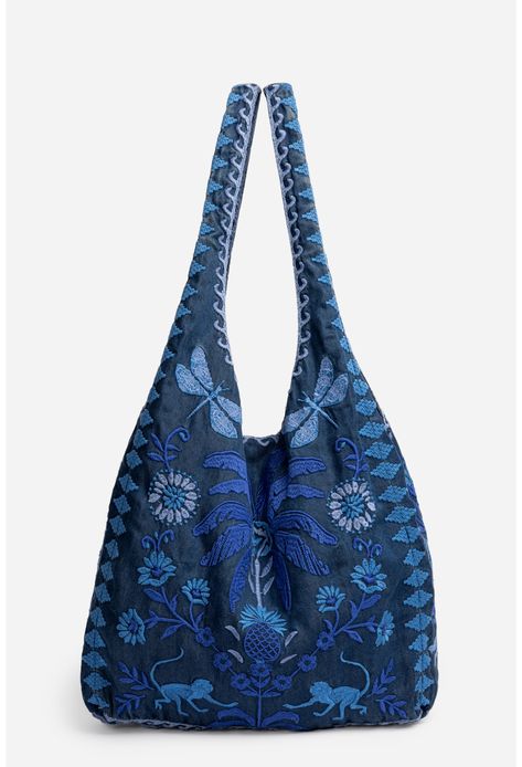 Buy TARRA SLOUCHY TOTE BAG at Johnny Was. Canvas Tote Bag Pattern, Slouchy Tote Bag, Stylish Capsule Wardrobe, Placement Embroidery, Embroidered Tops, Slouchy Tote, Plus Size Tunic, Boho Jeans, Upcycle Sewing