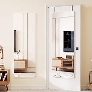 Vlsrka Over The Door Full Length Mirror, Back of Door Hanging Mirror, White Wall Mount Mirror, Frameless Full Body Mirror for Bedroom, Closet (47" x 14.5”) Door Hanging Mirror, Gym At Home Ideas, Wall Mount Mirror, Mirror For Bedroom, Long Mirror, Clear Mirror, Mirror With Hooks, Full Body Mirror, Body Mirror