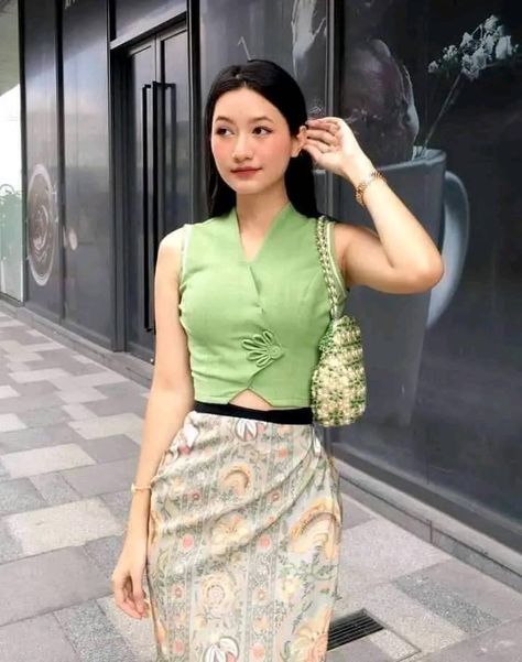 Burmese Dress Design, Burma Clothing, Myanmar Outfit, Burma Dress, Myanmar Fashion, Burmese Dress, Dress Designs For Girls, Pretty Dresses Casual, Myanmar Clothes