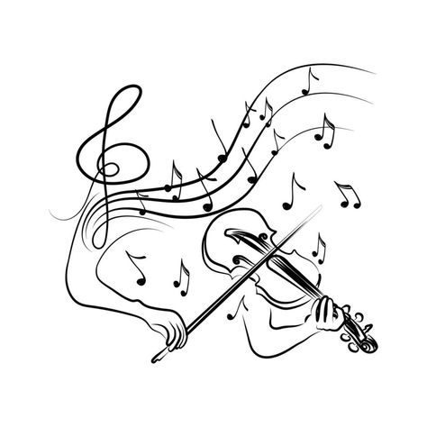 Melody Drawing Music, Violin Doodle Art, Classical Music Drawing, Playing Violin Drawing, Violin Doodle, Draw Violin, Violin Art Drawing, Cricket Tattoo, Music Vector Illustration