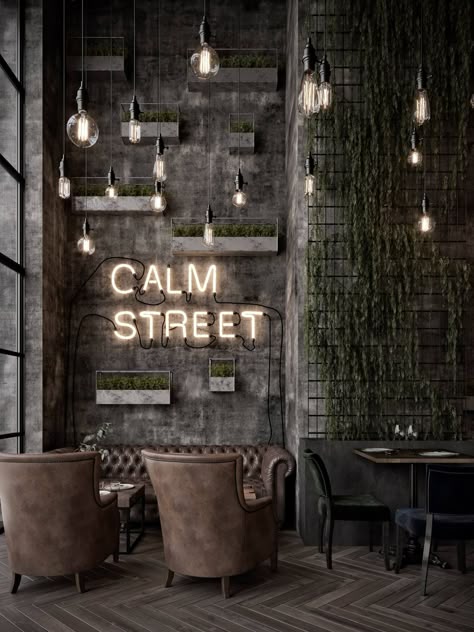 Calm Street Cafe, Industrial Cafe, Aesthetic Interior Design, Street Cafe, Italian Cafe, Coffee Shop Interior Design, Cafe Sign, Cafe Shop Design, Coffee Shops Interior