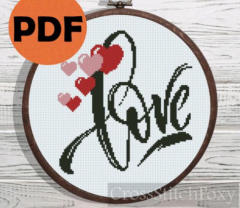 Love Cross Stitch Pattern, Love Cross Stitch, Wedding Cross Stitch Patterns, Boho Cross, Easy Cross Stitch Patterns, Wedding Cross Stitch, Wedding Cross, Small Cross Stitch, Cross Stitch Heart