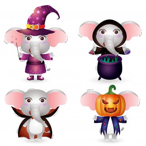 Elephant Halloween, Elephant Clipart, Evil Fairy, Character Pumpkins, Halloween Character, Monster Costumes, Halloween Letters, Halloween Silhouettes, Scary Clowns