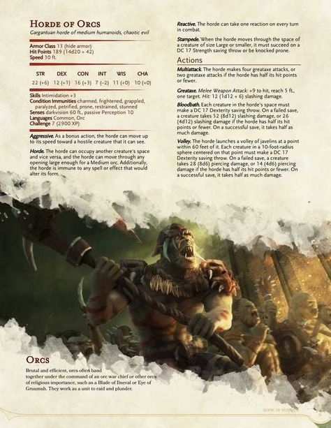 Horde of Orcs Ranger Archetype, Dnd Orc, 5e Monsters, Homebrew Monsters, Dnd Monster, Dnd Druid, Cr 7, Monster Manual, Dungeon Master's Guide