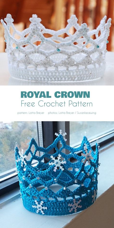 Crown Free Crochet Patterns | Your Crochet Crocheted Crown, Crochet Tiara, Crochet Shapes, Crochet Crown, Crochet Scarfs, Baby Headbands Crochet, Crocheting Patterns, Diy Projektit, Confection Au Crochet