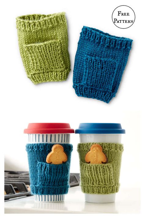 8 Easy Cup Cozy Free Knitting Patterns Knit Coffee Cozy Pattern, Cup Cozy Knitting Pattern, Koozie Pattern, Knit Cup Cozy, Knit Coffee Cozy, Coffee Cozy Pattern, Cup Cozy Pattern, Coffee Cups Diy, Knitted Stuff