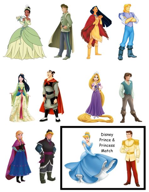 Disney Prince and Princess Match 1/2 Flamingo Craft, Disney Prince, Disney Princes, Disney Magic Kingdom, Cute Box, Theme Halloween, Prince And Princess, Baby Shark, Free Prints