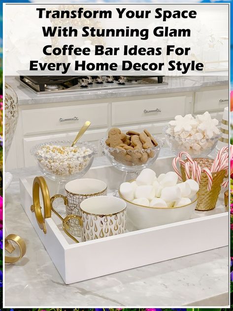 Elevate your home decor with stunning glam coffee bar ideas that blend style and functionality. Whether you're looking to create a luxurious focal point or a cozy nook, our curated tips will inspire you to transform your space. Discover chic designs, elegant accessories, and creative layouts that cater to every decor style. Unleash your inner barista and turn your coffee corner into a glamorous retreat that impresses guests and enhances your daily routine. Glam Coffee Bar Ideas, Luxury Coffee Bar, Glam Coffee Bar, Coffee Bar Ideas, Hot Chocolate Coffee, Coffee Bar Home, Kitchen Spices, Spice Containers, Home Decor Style