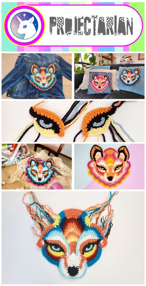 FOX FACE APPLIQUE: DREAMWEAVER - Projectarian Crochet Building, Crochet Applique Patterns, Face Applique, Fox Face, Crochet Faces, Diy And Crafts Sewing, Crochet Blog, Applique Pattern, Crochet Tapestry